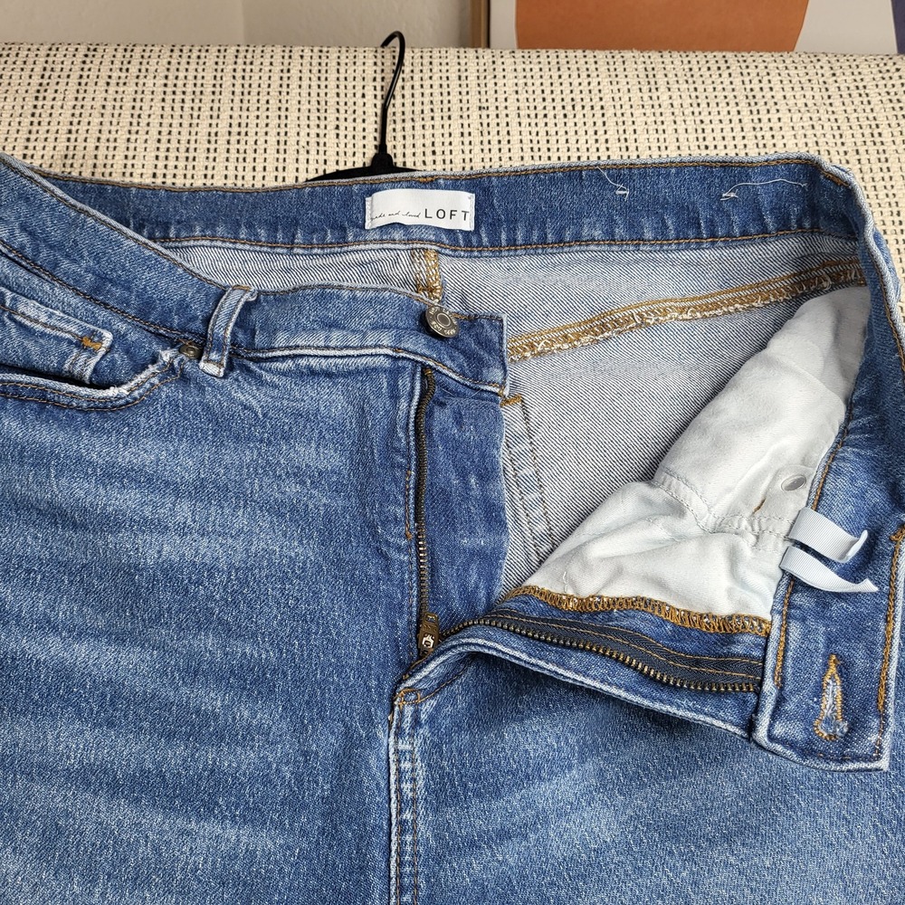 Loft Jeans Womens 27 Blue Denim High Rise Straight Frayed Hem Classic Casual
